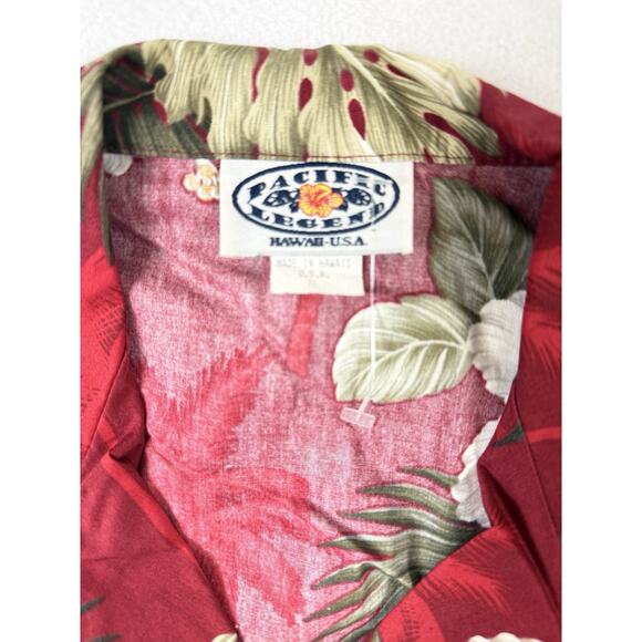 Vtg 90s Pacific Legends Hawaii Womens Red‎ Hibiscus Floral Top Pants Set Coastal - Picture 4 of 16